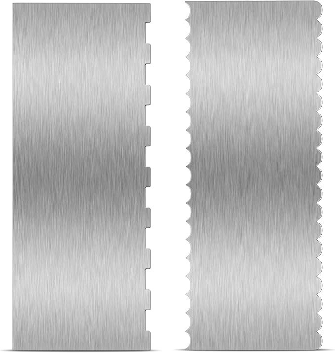 2 Pcs 9 in Double Sided Comb Stainless Steel Cake Scraper Smoother