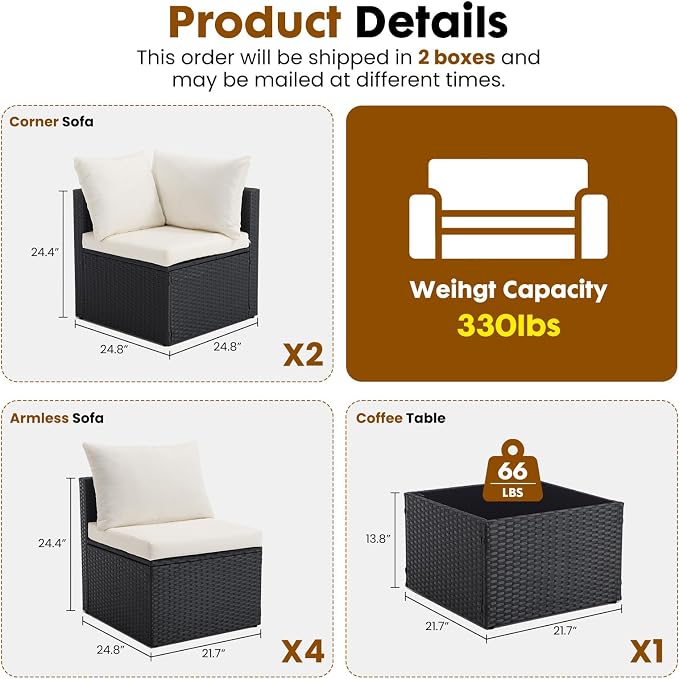 DUMOS 7 Piece Outdoor Patio Sectional Sofa, Modular Wicker Furniture Set