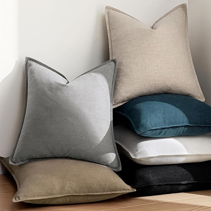 EMEMA Decorative Linen Throw Pillow Covers 22x22 Inch Navy Blue Boho Farmhouse Neutral Couch Throw Pillows for Bed Pack of 2 Accent Pillowcase Modern Sofa Cushion Livingroom Home
