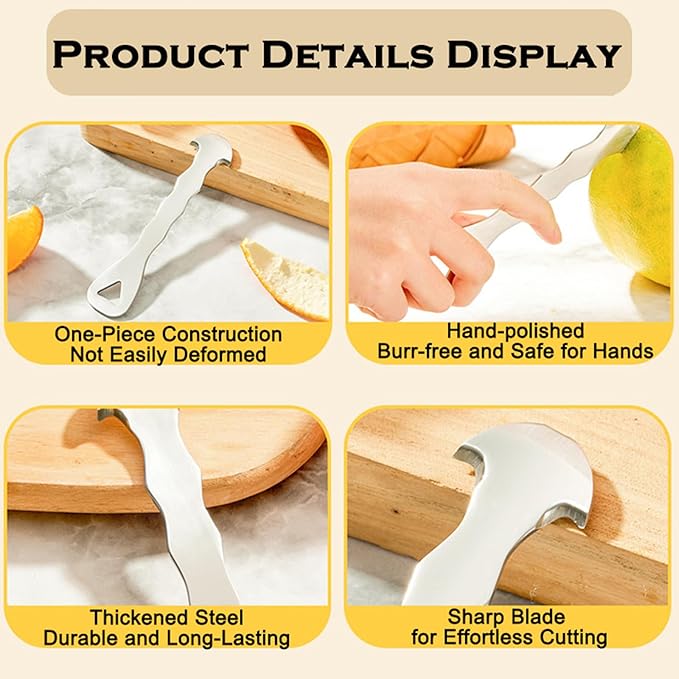 iziusy 2 Pcs Stainless Steel Orange Peeler Citrus Peeler Fruit Remover Opener Ergonomic Safe Cutter & Slicer Tool for Grapefruits, Lemons