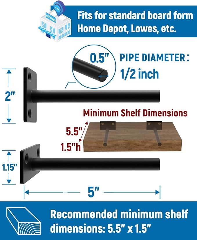LEOPO Black 24-Pack 5 inch Floating Shelf Brackets, Hidden Shelf Bracket