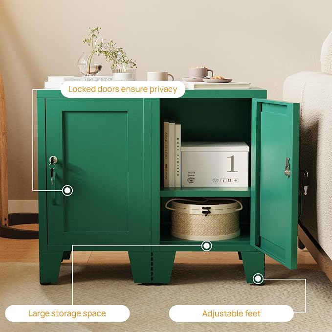 ALBAD Metal Nightstand with Lockable Cabinet, Compact Mini Locker Bedside Table