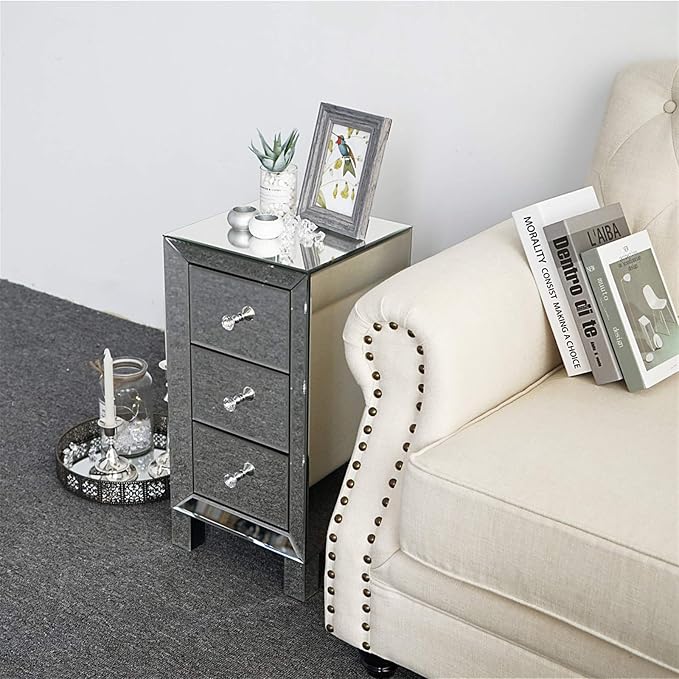 Mirrored End Table Modern Small Sofa Corner Table
