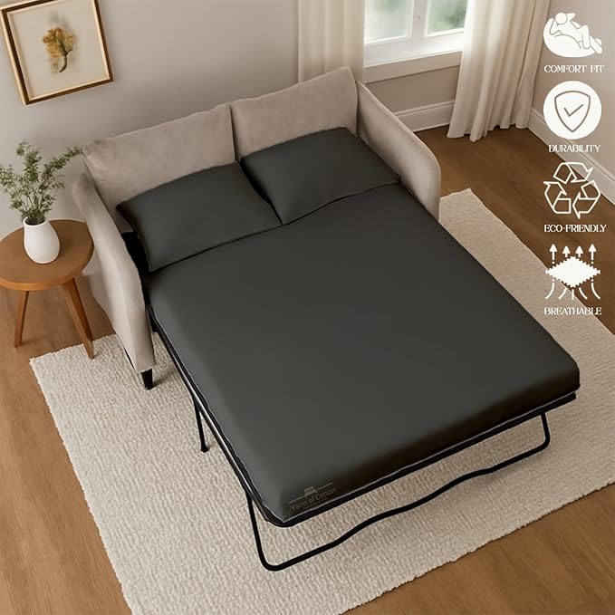Sleeper Sofa 4 Piece Bed Sheet Set Premium Quality 100% Cotton 500 Thread Count, Smooth & Super Soft Sateen Weave, Extra Soft Bed Sheets, Wrinkle Free, 6 Inch Deep Pocket (Full, Dark Grey)