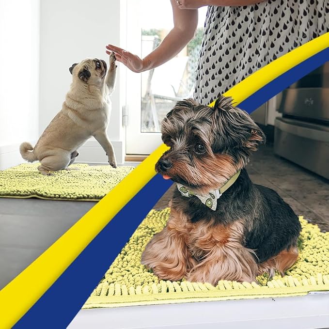 Muddy Mat® AS-SEEN-ON-TV Highly Absorbent Microfiber Door Mat and Pet Rug, Non Slip Thick Washable Area and Bath Mat Soft Chenille for Kitchen Bathroom Bedroom Indoor and Outdoor - Yellow 24" x 120"
