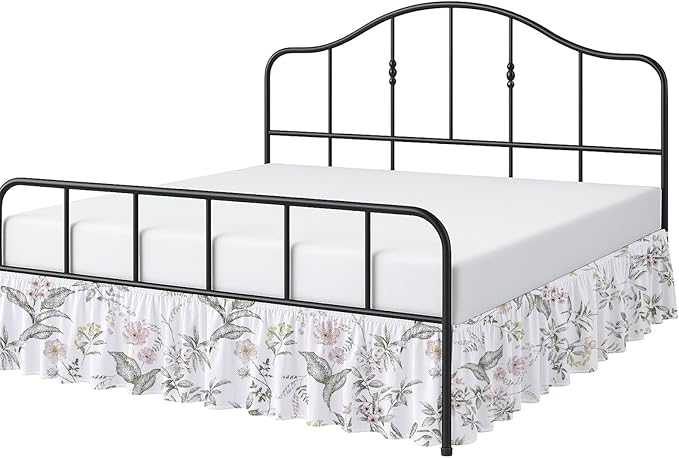 Cottington Lane Ruffled Bed Skirt Twin Size with Split Corner, Brushed Microfiber Hotel Quality Dust Ruffle, 12 Inch Drop Gathered Bedskirt, Soft, Stylish, Shrink & Fade Resistant, Morning Petals