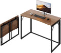 JOYMOOP 40" Folding Desk - Brown, No Assembly Middle Size Foldable Desk for Home, Office, Wooden Top Folding Computer Desk for Working, Writing, Studying