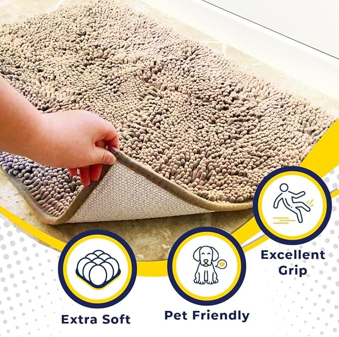 Muddy Mat® Original Dog Door Mat for Muddy Paws, Super Absorbent Microfiber, Non-Slip Washable Pet Rug, Quick Dry Chenille Entryway Carpet, Machine Washable Indoor Outdoor mat, Beige 36"x120"