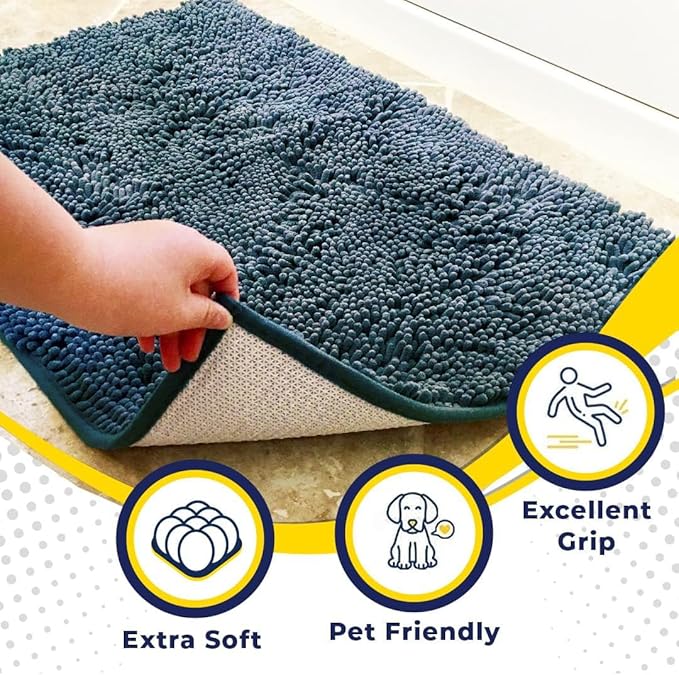 Muddy Mat® Shown on TV – Super Absorbent Door Mat Indoor, Microfiber Quick Dry Chenille Entryway Rug, Non-Slip Front Door Mat, Indoor Mats for Entryway, Machine Washable Pet Rug, Atlantic Blue 36"x72"