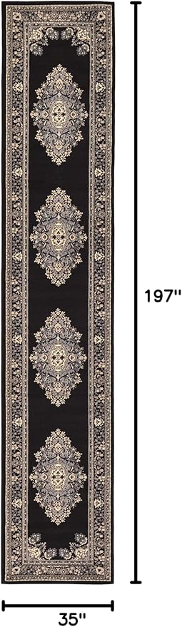 Unique Loom Reza Collection Traditional Persian Style Area Rug, 3 ft x 16 ft 5 in, Black/Beige