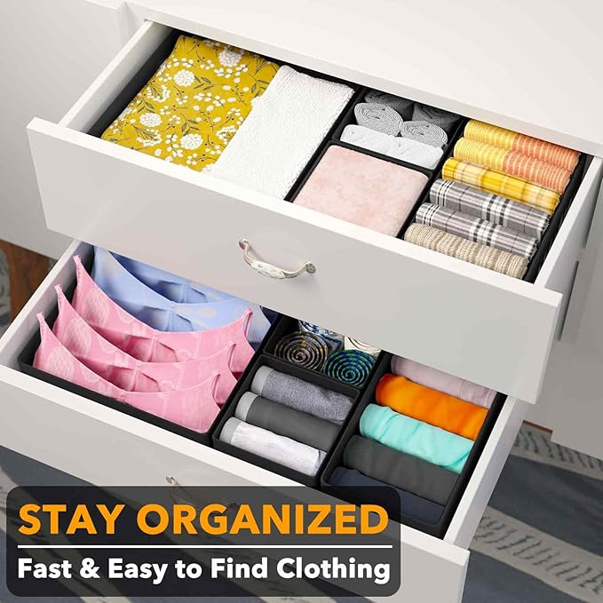 SpaceAid Drawer Organizer for Clothes, 18 Pack Dresser Drawer Organizer Bins, Closet Organizers and Storage Dividers for Clothing, Underwears, Socks (Black)