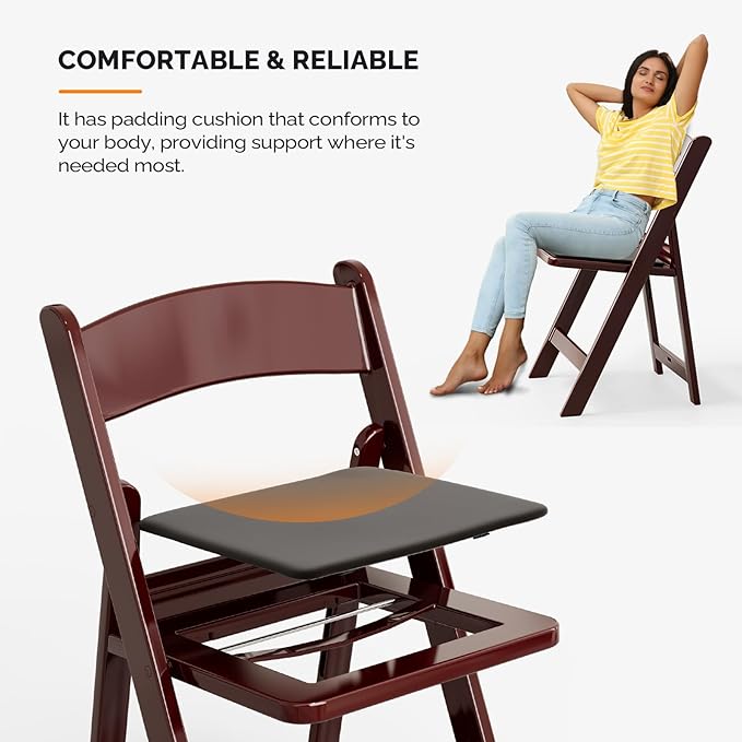 VINGLI Resin Folding Chairs with Cushion, Foldable Plastic Chair with Comfortable Padded Seats, Perfect for Event Party Indoor Outdoor, Reddish Brown, 8 PC