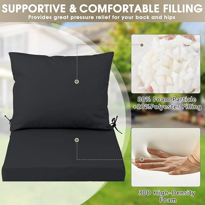Outdoor Seat Cushion Set 19 x 19 In, Water-Resistant & Fade-Resistan, Patio Furniture Cushions with Removable Cover Deep Seat & Back Cushion with Handle and Adjustable Straps for Chair Sofa,1PC