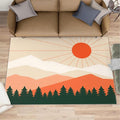 Boho Sun Area Rugs 4x6ft, Minimalist Mountain Carpet for Bedroom, Abstraction Deco Rug for Living Room Easy to Clean for Indoor Outdoor Hardwood Floors Home Decor