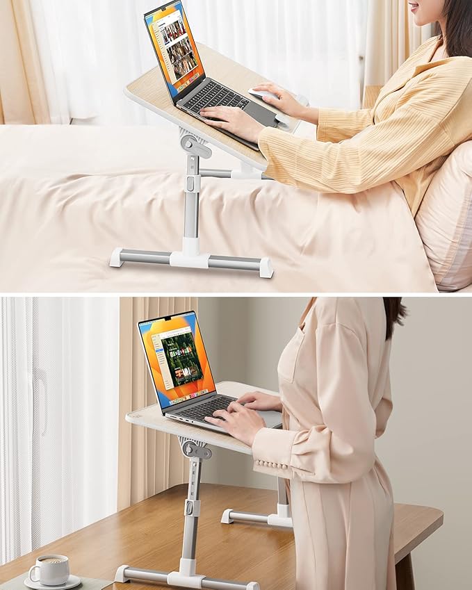 SAIJI Laptop Bed Tray Table, Adjustable Home Office Standing Desk Portable Lightweight Foldable Lap Desk for Sofa Couch Floor Working Studying Reading Writing Eating,Fit Up to 17" Laptop(Large,Teak)