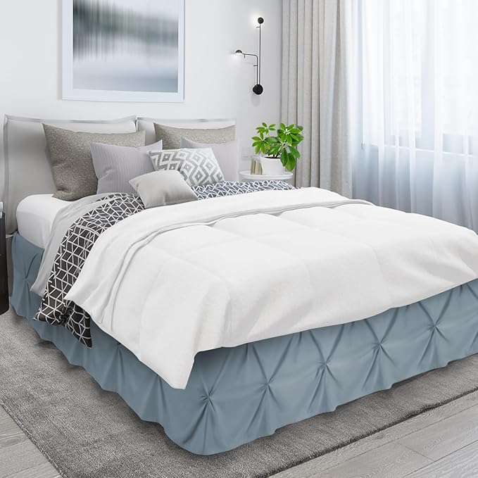 Nestl Stone Blue Bed Skirt Queen Size, Pinch Pleat Queen Bed Skirt, 14" Inch Drop Queen Bedskirt, Hotel Quality Stone Blue Bed Skirts, Microfiber Bedskirt for Queen Bed, Stone Blue Queen Bed Skirt