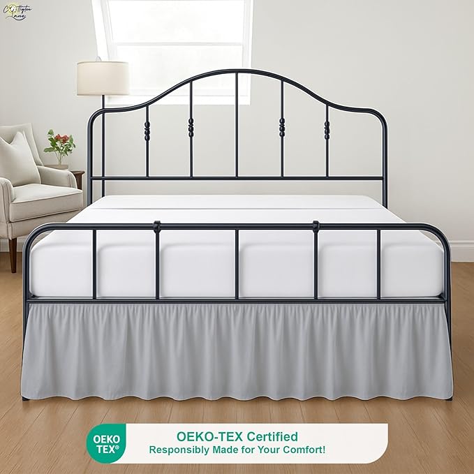 Cottington Lane Ruffled Bed Skirt Twin Size with Split Corner, Brushed Microfiber Hotel Quality Silver Grey Dust Ruffle, 24 Inch Drop Gathered Bedskirt, Soft and Stylish, Shrinkage and Fade Resistant