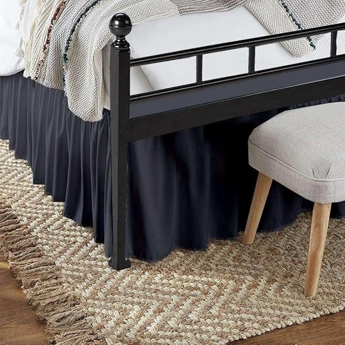 SlumberWell Twin Bed Skirt with Split Corners, Soft Microfiber, 12 Inch Drop, Dark Grey Solid, Elegant Ruffled Design