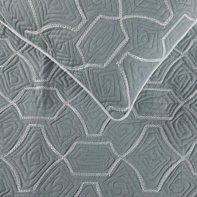 The HomeCentric King Queen Twin Grey Blue Bed Runner Without Pillow Cover, CA King Size 86"x18" Bed Runner Without Pillow Cover, Linen Quilted Embroidery, Modern Contemporary - Atmosphere