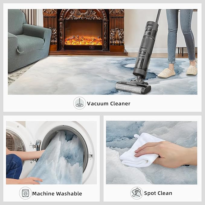 Modern Simple Art Rugs for Bedroom - 5x6 Area Rug - 3D Cloud Marble Rugs for Living Room, Abstract Mist Marble Rug, Washable Home Decor Carpet