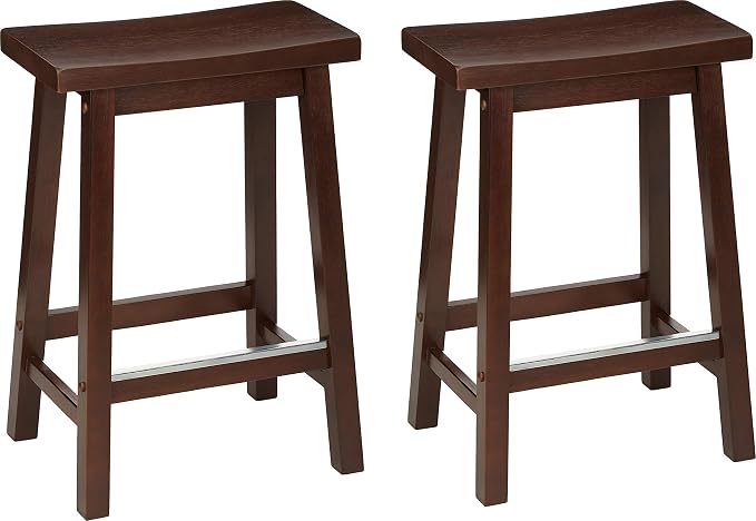 Amazon Basics Solid Wood Saddle-Seat Counter Height Bar Stools