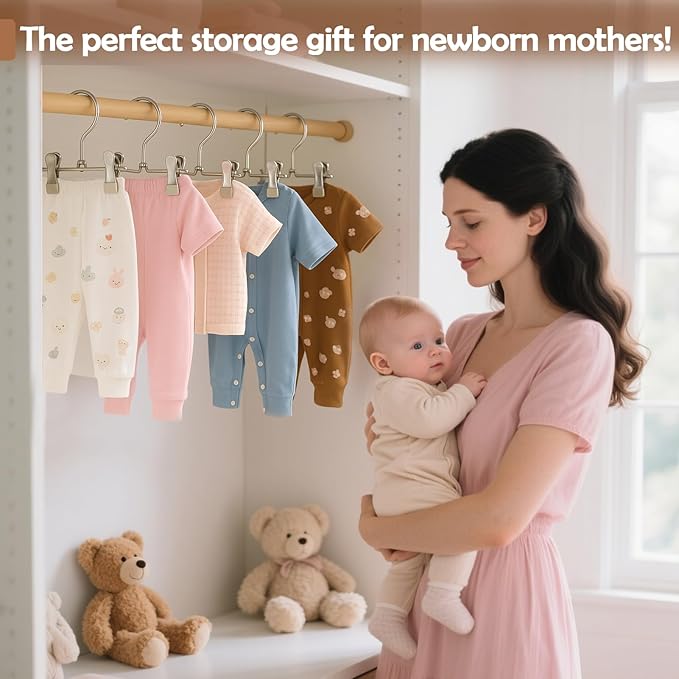 Mity rain40-Pack Baby Hangers - 360° Rotatable Silicone Clip Kid Hangers, Space-Saving Toddler Hanger,Premium Stainless Steel, Ideal for Newborn & Children Wardrobe Organization.