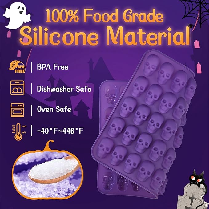 Mini Skull Molds, Halloween Gummy Chocolate Molds, 100 Cavities, 2Pcs