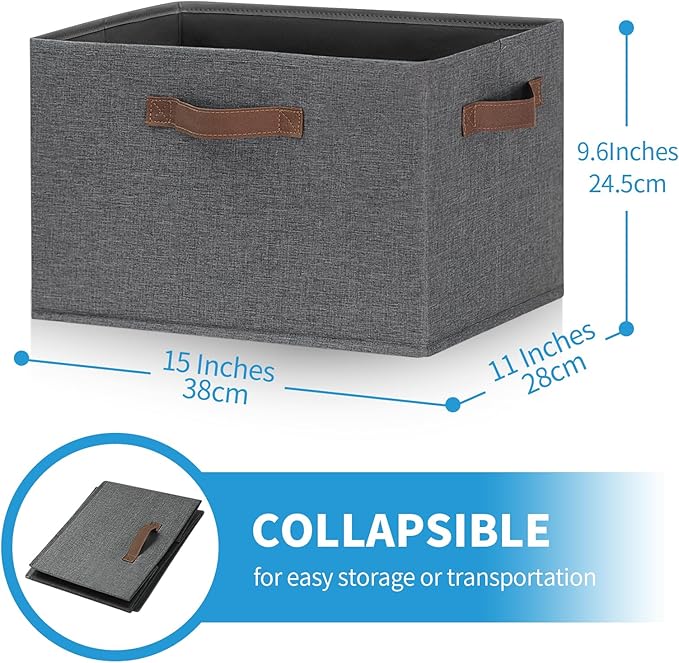 GhvyenntteS Large Fabric Storage Bins 6 Pack, 15x11x9.6 Inch Storage Baskets for Shelves, Foldable Closet Storage Bins for Shelves, Closet Organizers and Storage Boxes, Gray