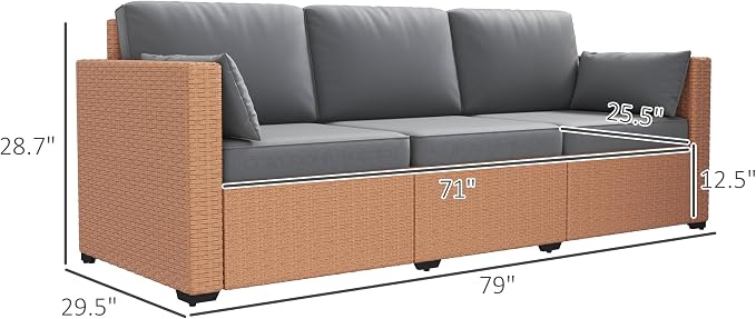 Outsunny Patio Couch PE Wicker Deep Seating Outdoor Sofa