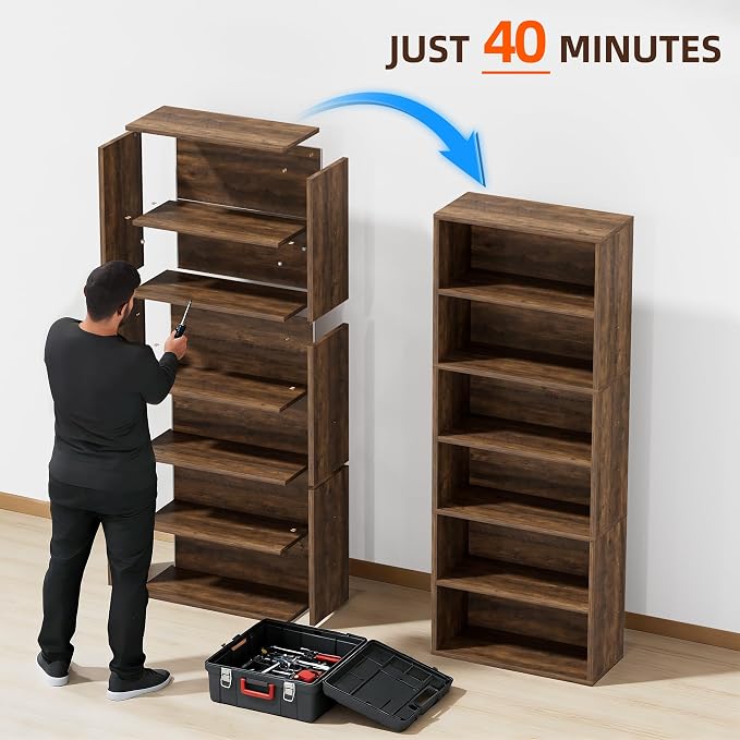 Furniwell 71" Tall Bookcase Bookshelves, 6 Tier Floor Standing Bookcases Open