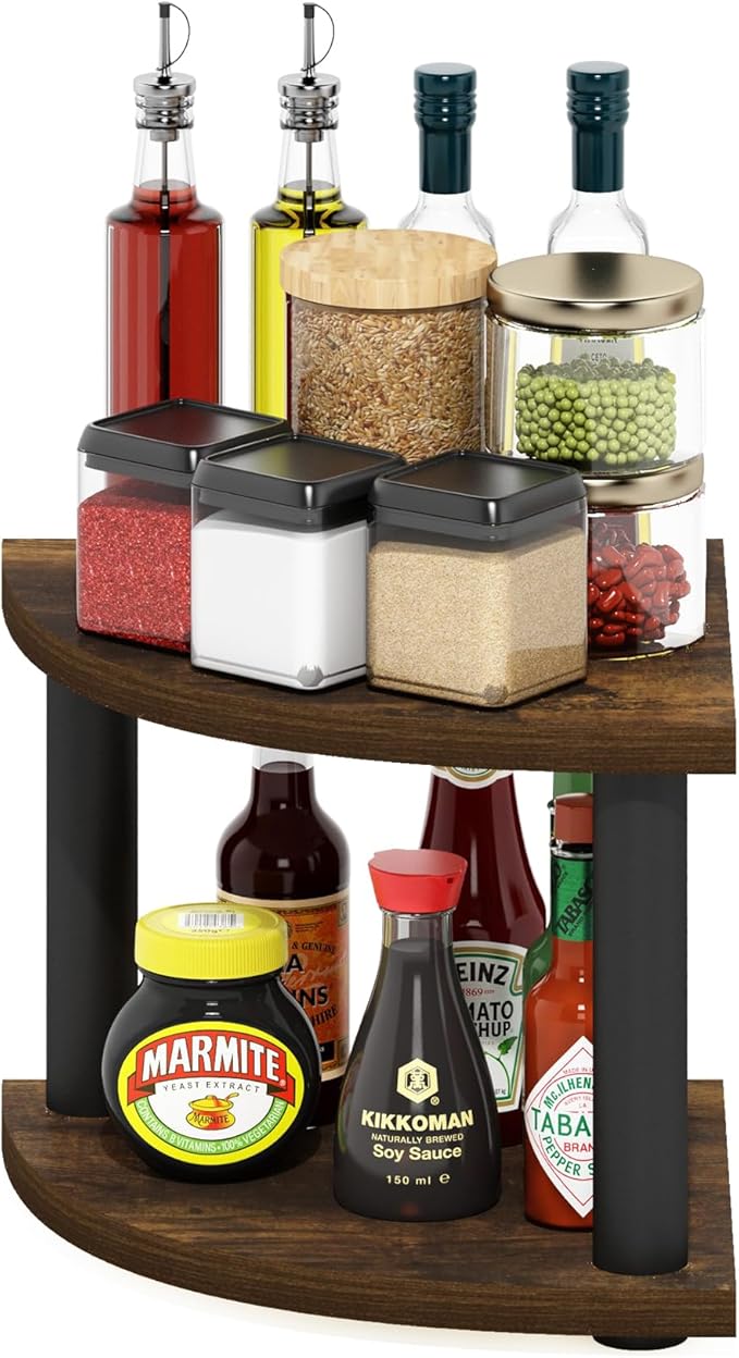 Furinno Turn-N-Tube Kitchen Countertop Organizer, 2-Tier Corner Countertop Organizer Shelf, Corner Shelf, for Kitchen, Pantry, Organizers and Storage, Amber Pine