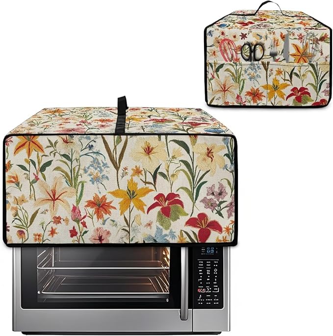 Toaster Oven Cover with Pockets, Washable Smart Oven Dust Cover Protective Kitchen Appliances Decor and Accessories, S, 14.5" x 18.5" x 9", Floral Pattern