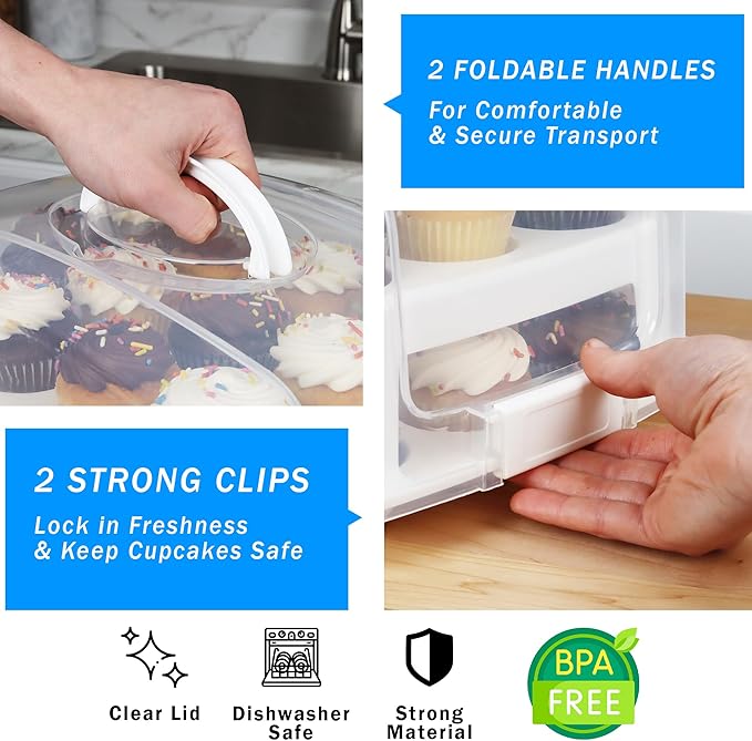 JOEY'Z EXTRA TALL Cupcake Carrier 24 Count, 24 Cupcake Holder with Lid