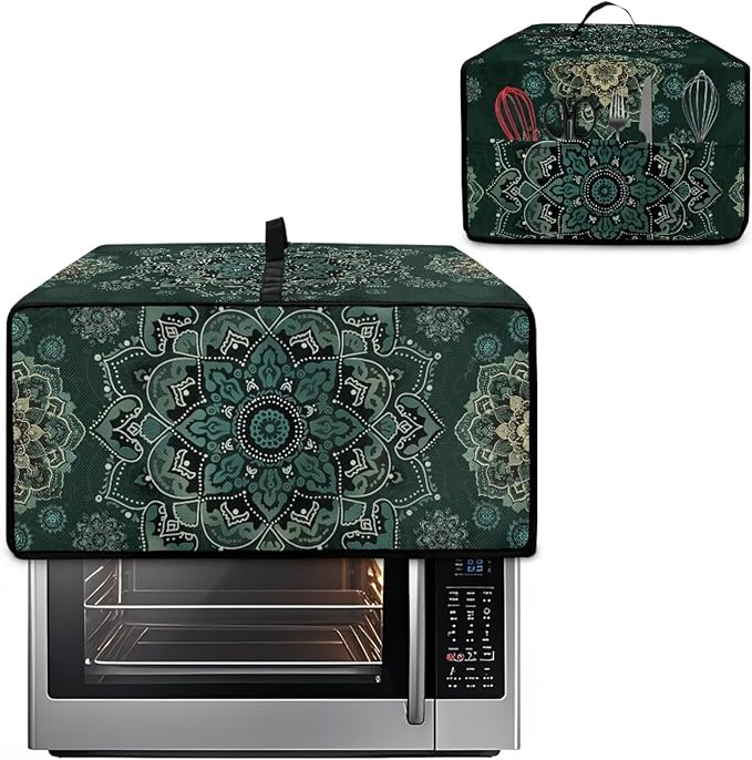 Green Boho Mandala Floral Print Microwave Oven Cover Dust-Proof Microwave Oven Grill Cover Protector Universal Waterproof Kitchen Appliance Protector Dirt and Fingerprint Protection, S