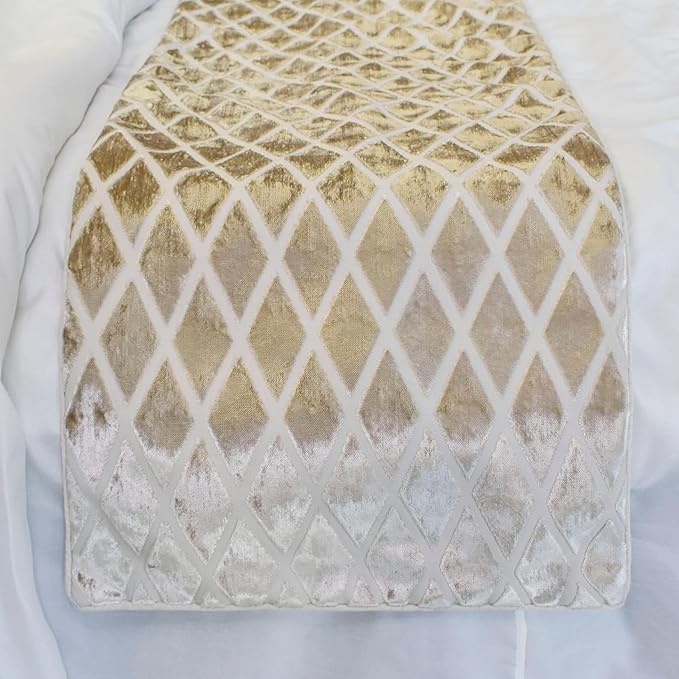 HomeCentric Ivory Decorative Bed Runner - Twin 53"x18" with One Pillow Cover, Diamond Pattern, Velvet Cut Bed Scarf