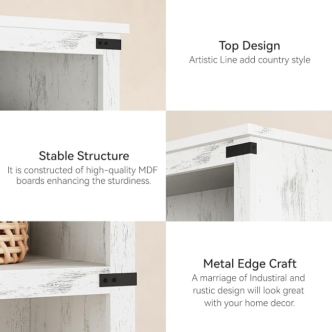 GarveeHome 3 Tier Farmhouse Bookcase, 39.9 in Tall Book Shelf