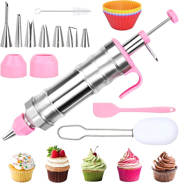 FACIACC Dessert Decorating Syringe Set, Stainless Frosting Piping Kit