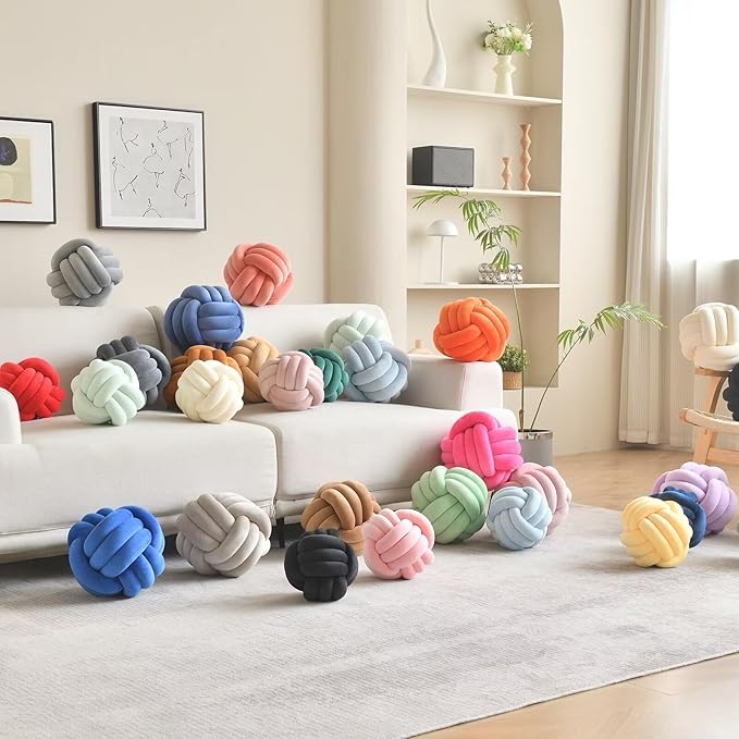Decorative Throw Knot Pillow Ball for Home Chair Sofa Aesthetic Round Velvet Knotted Pillow Cushion (Navy Blue, 11inch)
