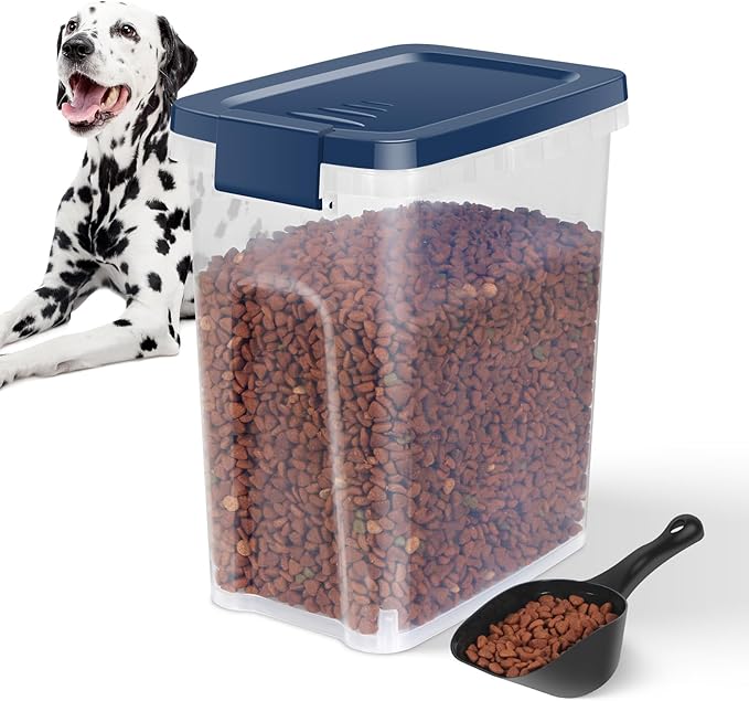 5-7Lbs Dog Cat Storage Container with Airtight Lids, With Locking Lids Plastic Bin PBA-Free for Pet food, Rice, Rice, Oatmeal, Bird Seeds, Flour, Dried Fruits, Easy to Carry and Clean-Cool Blue