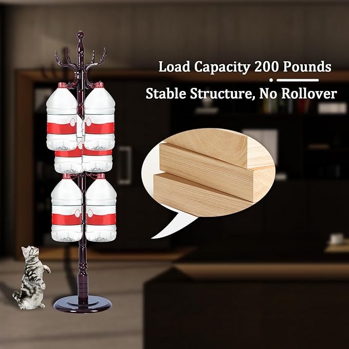 Coat Racks FreeStanding with 14 Hooks, Natural Wood Coat Rack with Solid Round Base, Adjustable Height Coat Racks, Easy Assembly for Hallway, Bedroom and Office (Solid Wood Fenghuang Gou)