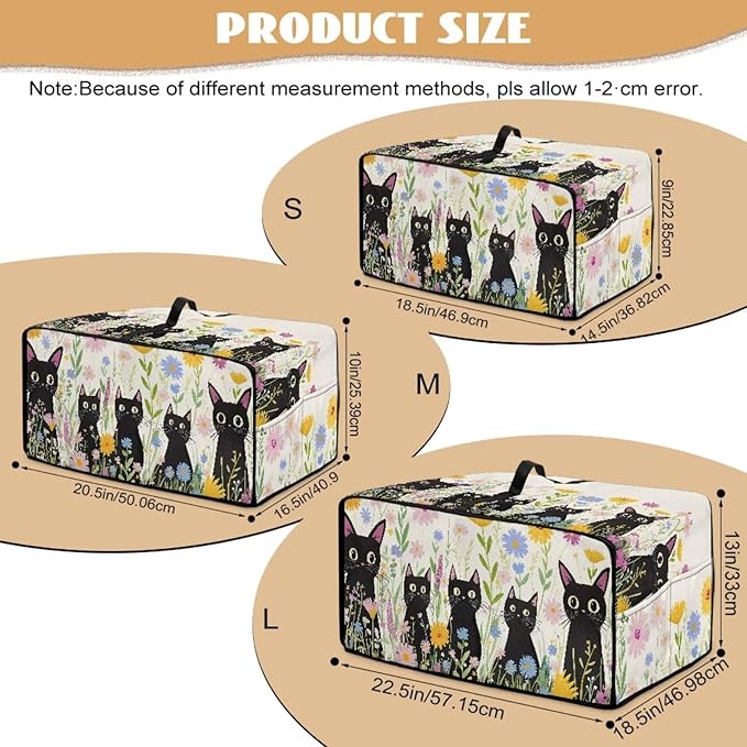 Countertop Microwave Oven Cover with Side Pockets, Dust Protection Small Appliance Toaster Ovens Dust Cover, M, 16.5 x 20.5 x 10 Inches, Cartoon Black Cat Daisy Flower