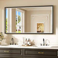 Keonjinn 55" x 30" Black Bathroom Vanity Mirror, Black Metal Framed Mirror, Beveled Edge Tempered Glass, Aluminum Alloy, Rustproof, Decorative Wall Mirrors for Entryway, Hallway(Vertical/Horizontal)