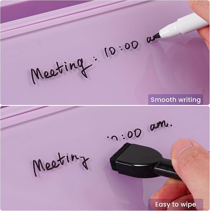 Varhomax Glass Desk Whiteboard with Storage, Desktop Organizer to-do List Memo Notepad Dry Erase White Board for Home Office and School Supplies (Purple)