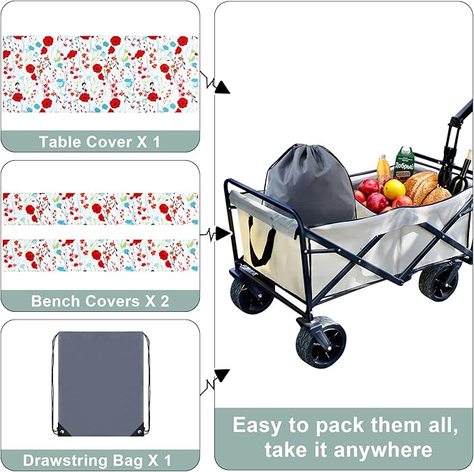 misaya Picnic Table Cover with Bench Cover, Waterproof Elastic Fitted Tablecloth for 6 Foot Tables, Rectangle Washable Polyester Fabric Tablecloths for Picnic, Camping, Outdoor (Flower, 30" x 72")