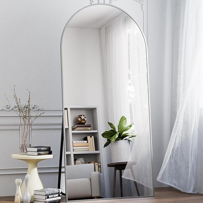 Koonmi 30"x71" Arched Full Length Mirror, Silver Large Floor Mirror with Aluminum Alloy Frame, Standing Hanging or Leaning Wall-Mounted Full Body Mirror for Living Room and Bedroom