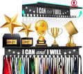 iBobbish Metal Medal Hanger Display,Non-Slip Trophy Shelf with 20 Hooks,Wall Mount,Heavy Duty,Non-Bent,Holds 22-33lbs,for Gymnastics,Race,Soccer,Swim