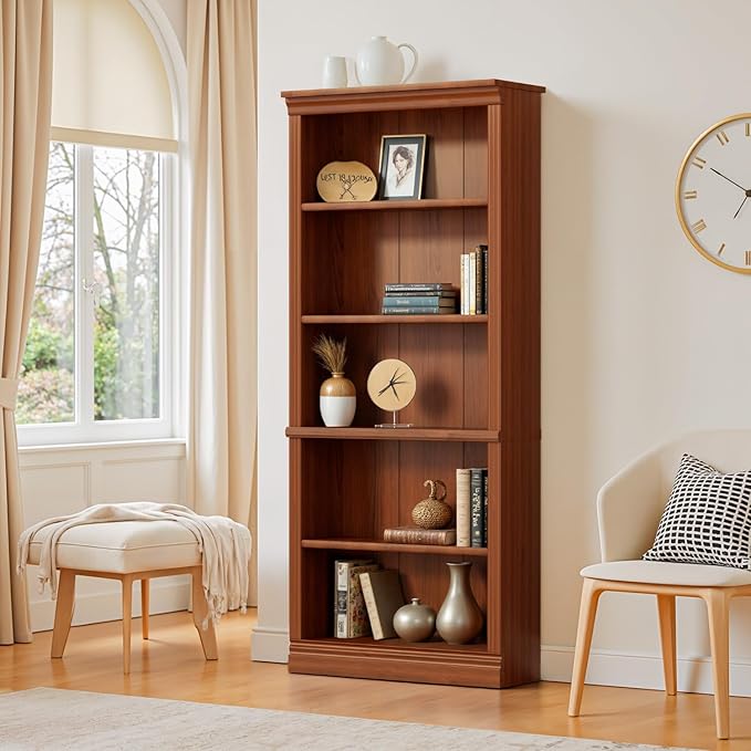 Furniwell Bookcase Bookshelves, 5-Shelf Tall Bookcase 71" Wood Open Display