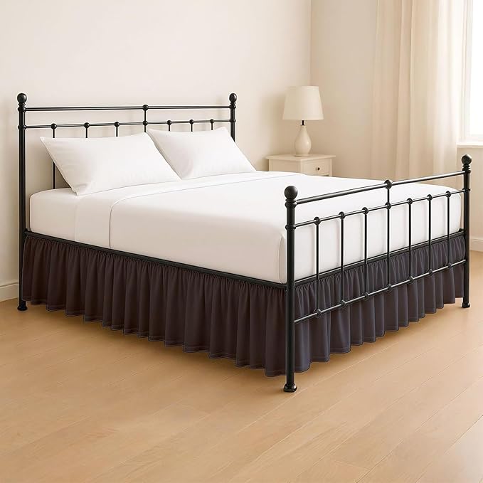 KRISHNA Ruffled Bed Skirt with Split Corners Full, 100% Microfiber Hotel Quality, 21 Inch Drop Dust Ruffle Gathered Bedskirt with Platform, 54" x 75", Dark Grey