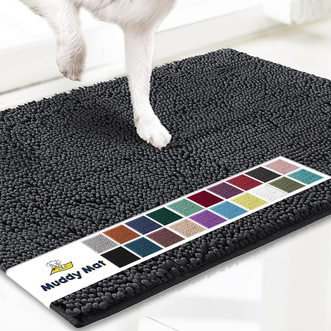 Muddy Mat® | Super Absorbent Door Mat Indoor, Microfiber Quick Dry Chenille Entryway Rug, Non-Slip Front Door Mat, Indoor Mats for Entryway, Machine Washable Pet Rug, Charcoal 18"x28"