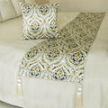 The HomeCentric King/Queen/Twin Grey & Yellow Designer King 90"x18" Bed Runner Without Pillow Cover, Quilted, Damask & Tassels Bed Scarf on Jacquard Fabric - Flamey Damask